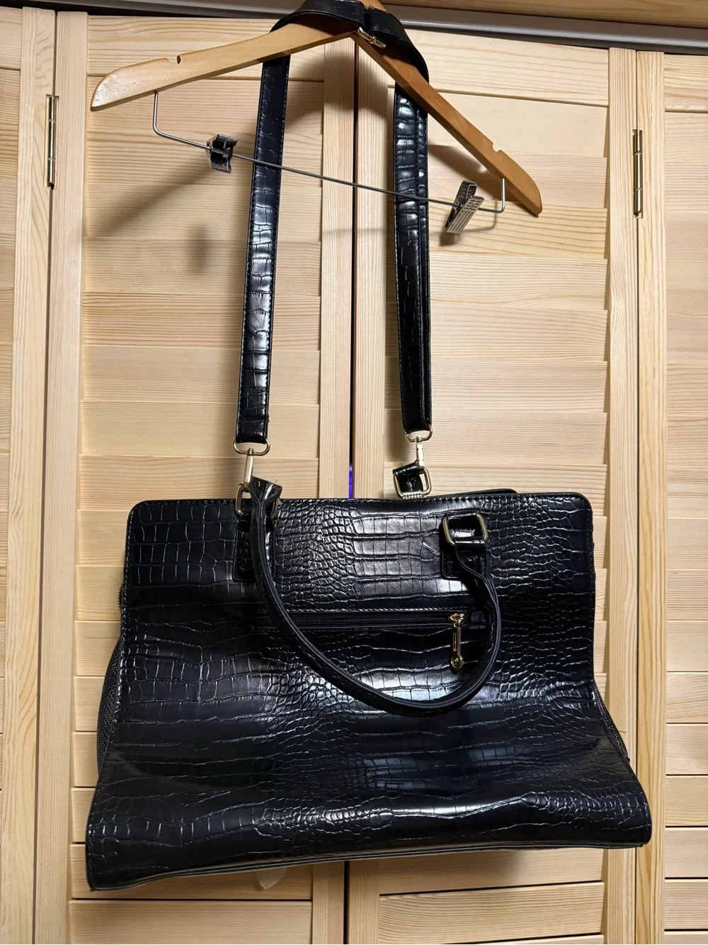 Black Croc-Embossed Pet Purse with Scarf Accent